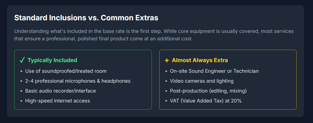 Are there any additional fees when renting a podcast studio London? - 3