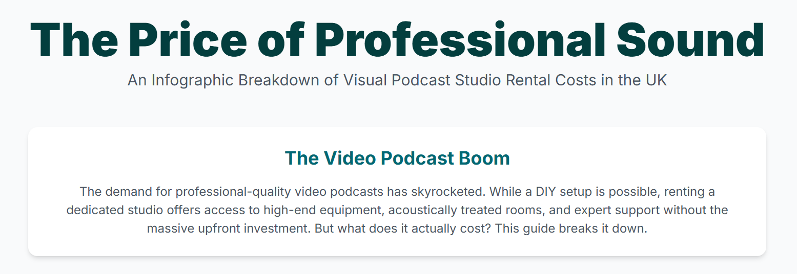 What is the cost of renting visual podcast studio London? - 1