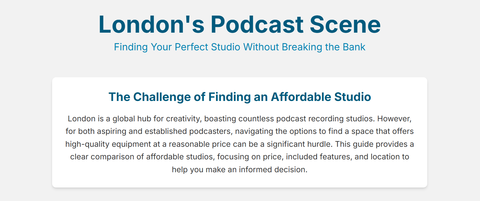 Are there affordable or cheap podcast recording studios in London? - 1