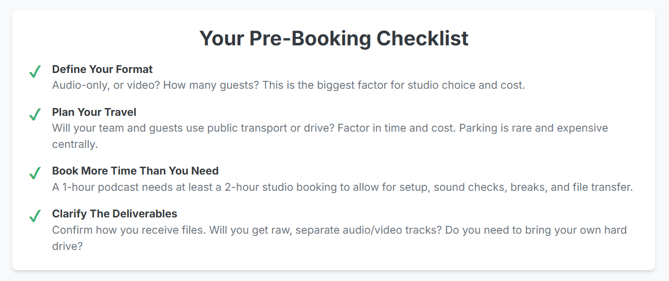 How far in advance do I need to book a session at a podcast studio in London? - 12