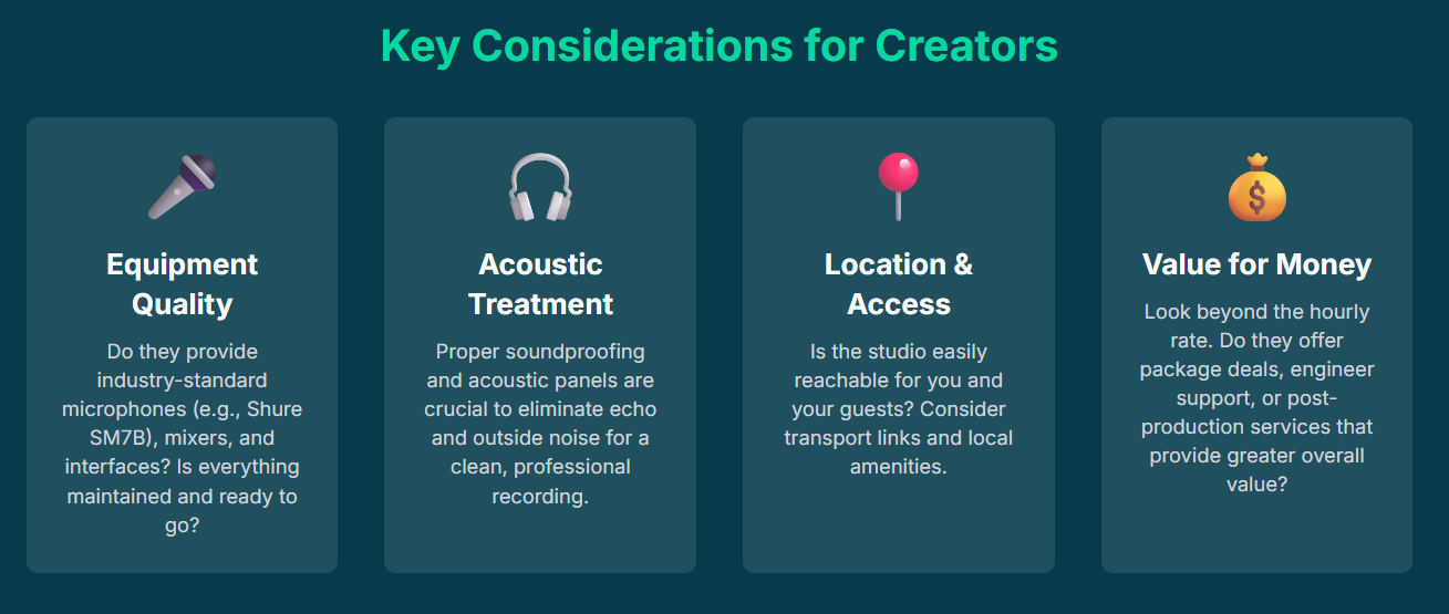 Discover budget-friendly podcast studios near you, with self-service and high-value options perfect for independent content creators. - 8