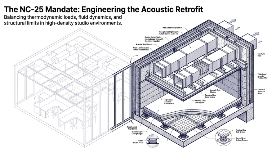 Advanced Acoustic and Thermodynamic Engineering in Retrofit Environments: Formulating Air Velocity and Structural Compromises for NC-25 Studio - 1