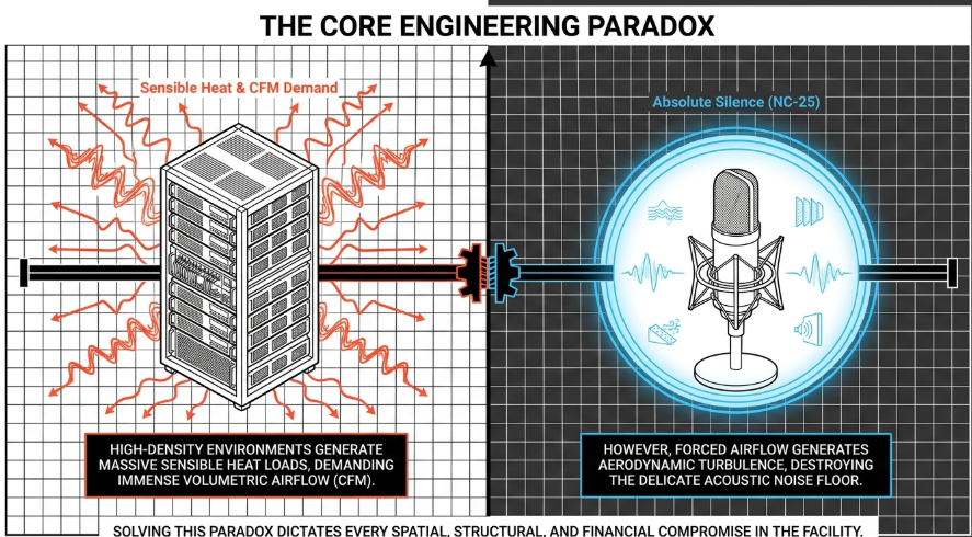Advanced Acoustic and Thermodynamic Engineering in Retrofit Environments: Formulating Air Velocity and Structural Compromises for NC-25 Studio - 2