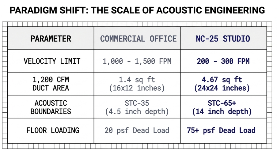 Advanced Acoustic and Thermodynamic Engineering in Retrofit Environments: Formulating Air Velocity and Structural Compromises for NC-25 Studio - 6