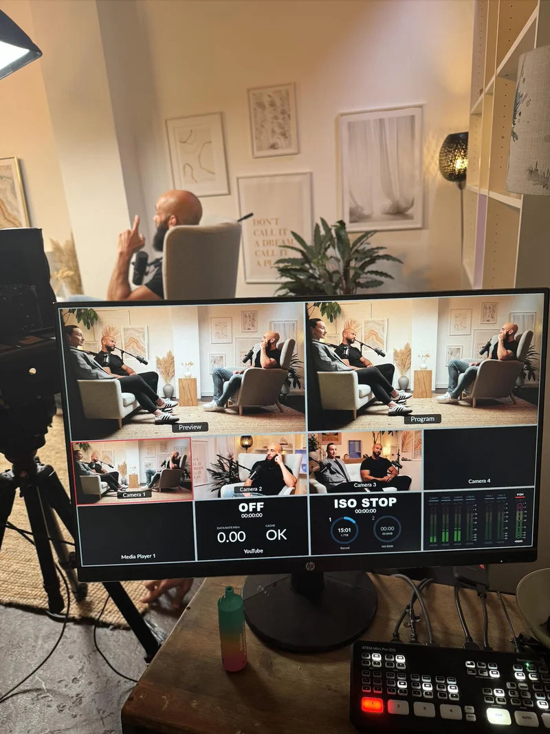 Dialogue podcast studio London – soundproofed set with professional microphones at Finchley