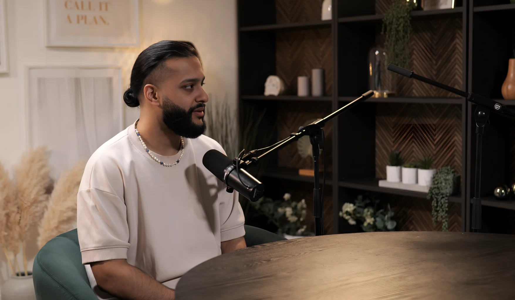 CEO set at Finchley – podcast studio London with cinematic lighting for executive interviews