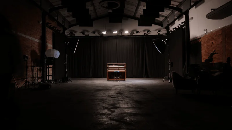 Giant Blackout set at Finchley – podcast studio London in 180m² warehouse for cinematic productions