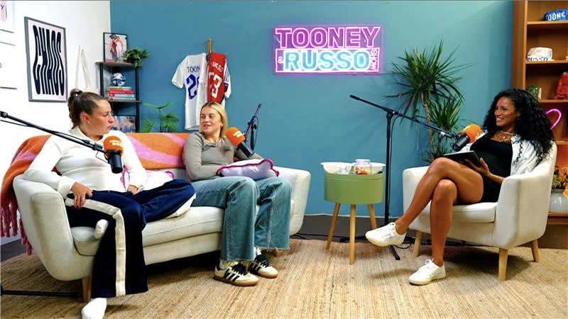 BBC Sport Tooney and Russo podcast recorded at Finchley's london podcast studio – Lounge set