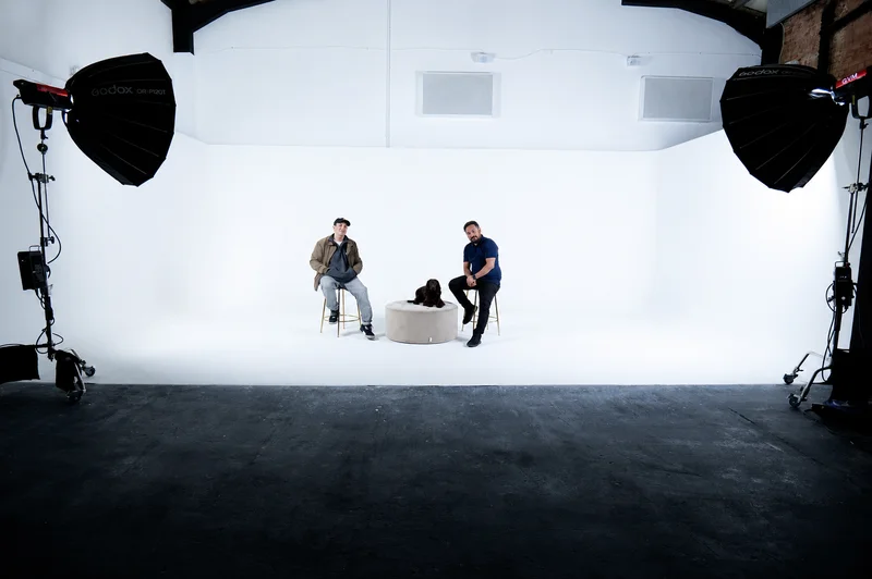 White infinity cove video studio in London at Finchley – pre-lit seamless cove for corporate brand and e-commerce video production